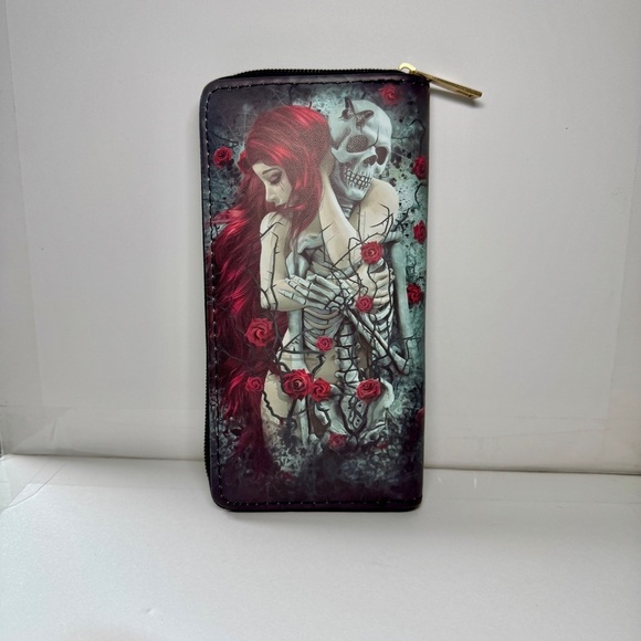 Skeleton, roses, thorns, red head woman Wallet - Picture 2 of 7